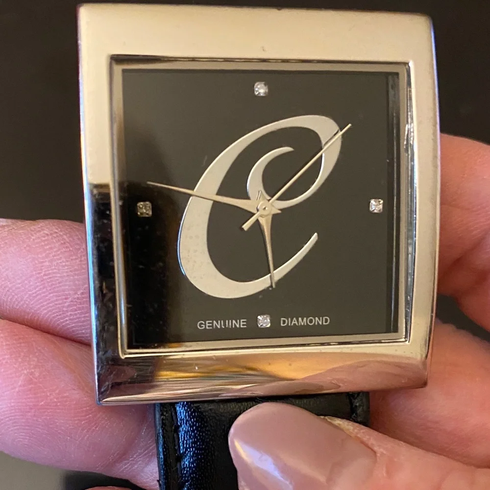 Black Leather Watch with Initial C